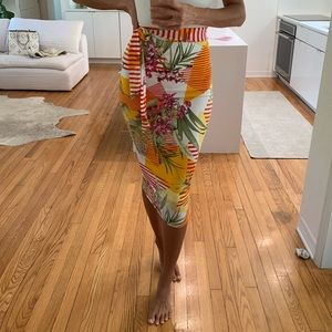 Tropical Print Stretch Midi Skirt, S